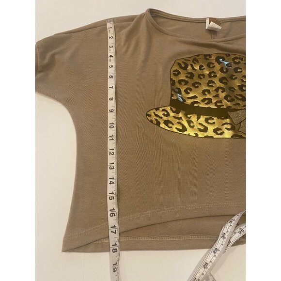 Animal Print Hat Crop Top Beige Sweater, Womens Medium - Picture 5 of 6